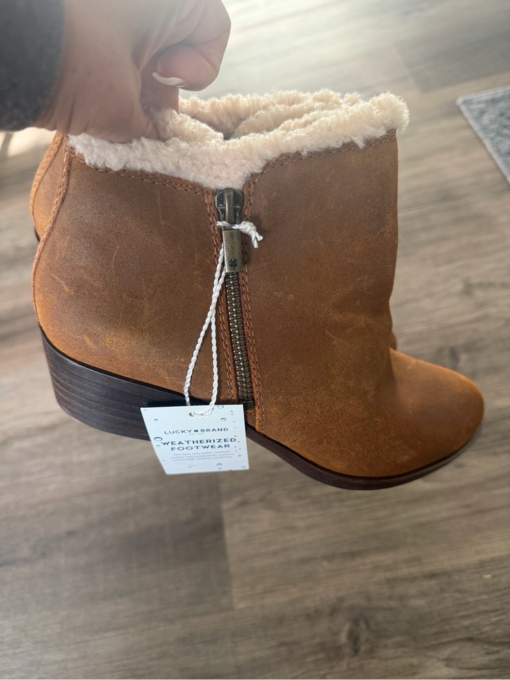 Lucky Brand Chestnut Tan Shearling-Trim Ankle Booties